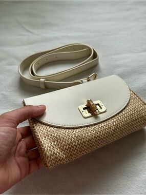 JustFab Summery Woven Straw belt Bag with Cream